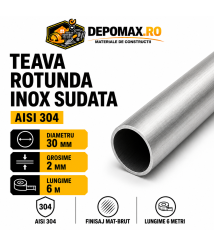 Teava rotunda inox sudata AISI 304, 30 x 2 mm, 6 metri Teava rotunda inox sudata AISI 304, 30 x 2 mm, 6 metri